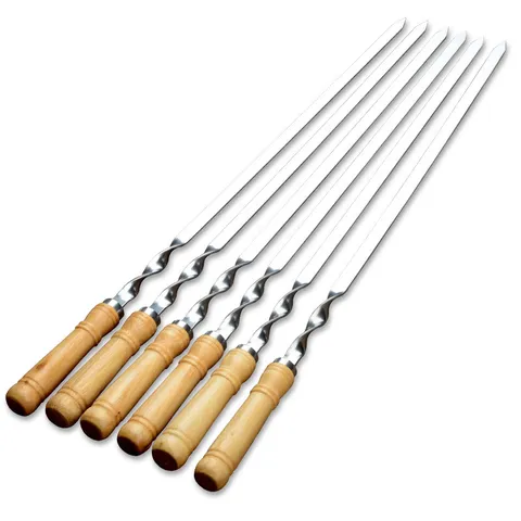 Lange Edelstahl Grillspieße Mit Holzgriff Flache Metall Kabob Spieße Für Outdoor Grillen Fleisch Gemüse Barbecue Werkzeuge