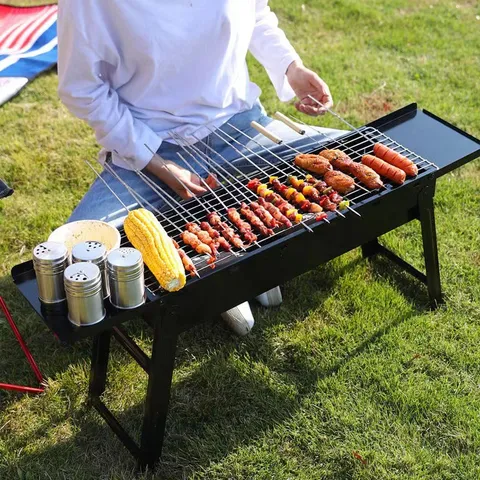 Portable Folding Charcoal BBQ Grill Iron Outdoor Camping Grill With Grate For Family Backyard Picnic Barbecue Cooking Tool