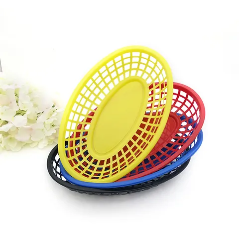 Plastic Fast Food Baskets Oval Mesh Snack Fruit Storage Baskets For Fried Chicken French Fries Party Kitchen Tableware
