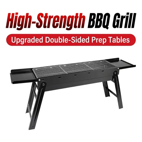 Portable Folding Charcoal BBQ Grill Iron Outdoor Camping Grill With Grate For Family Backyard Picnic Barbecue Cooking Tool