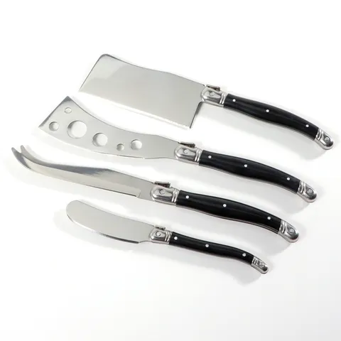 Stainless Steel Cheese Knife Set Laguiole Style Black Handle Butter Spreader Cleaver Fork Slicer For Kitchen Banquet Party
