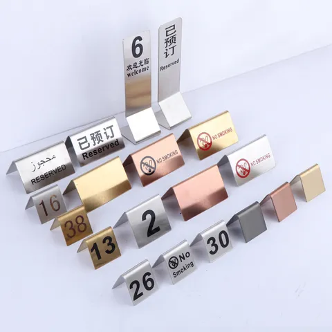 Stainless Steel Table Number Sign Double Sided Restaurant Desk Number Sign No Smoking Sign Hotel Cafe Supplies