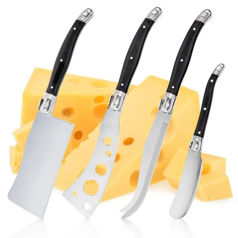 Stainless Steel Cheese Knife Set Laguiole Style Black Handle Butter Spreader Cleaver Fork Slicer For Kitchen Banquet Party