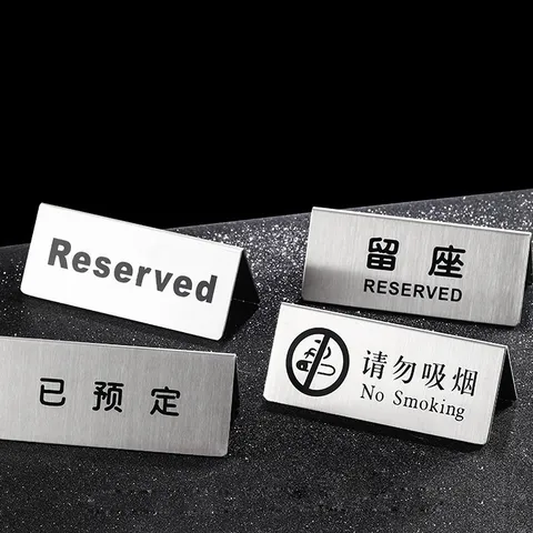 Stainless Steel Table Number Sign Reserved No Smoking Sign Hotel Restaurant Desktop Sign Card Gold Silver