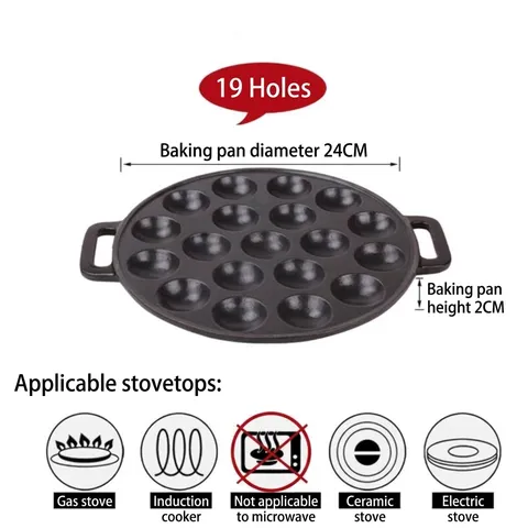 Cast Iron Takoyaki Pan Multi Hole Octopus Ball Griddle Non Stick Round Baking Mold With Dual Handles For Kitchen Cooking