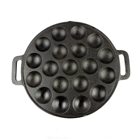 Cast Iron Takoyaki Pan Multi Hole Octopus Ball Griddle Non Stick Round Baking Mold With Dual Handles For Kitchen Cooking