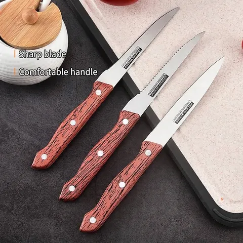 Cuchillos de Cocina de Acero Inoxidable Mango Imitación Madera Cuchillo de Fruta Carne Deshuesar Utilidad Colección de Cubiertos
