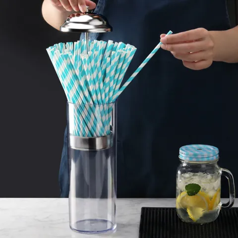 Glas Trinkhalm Aufbewahrungsflasche Mit Edelstahl Hebedeckel Transparenter Strohhalm Spender Für Laden Zuhause Küche