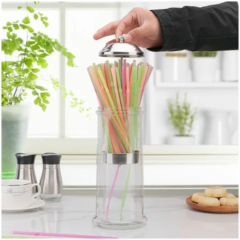 Glas Trinkhalm Aufbewahrungsflasche Mit Edelstahl Hebedeckel Transparenter Strohhalm Spender Für Laden Zuhause Küche