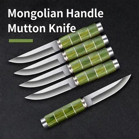 Cuchillo de Fruta de Acero Inoxidable Estilo Mongol Mango de Madera de Color Cuchillo de Mesa para Cortar Carne al Aire Libre Cocina Hogar