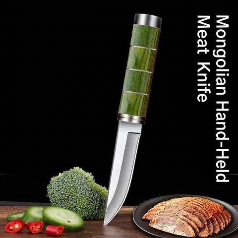 Cuchillo de Fruta de Acero Inoxidable Estilo Mongol Mango de Madera de Color Cuchillo de Mesa para Cortar Carne al Aire Libre Cocina Hogar