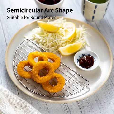 304 Stainless Steel Semicircular Cooking Rack Semicircle Cooling Rack For Round Plate Oil Draining Fried Food Rack Oven Baking Grid Air Fryer Accessories