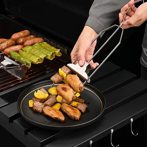 Edelstahl Grillgabel Set Halbautomatische 3-Zinken Grillspieße Grillrost Mit Silikonbürste Beutel Outdoor Küchenwerkzeug