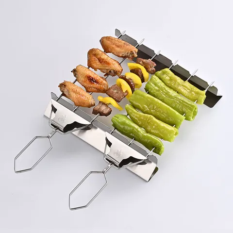 Edelstahl Grillgabel Set Halbautomatische 3-Zinken Grillspieße Grillrost Mit Silikonbürste Beutel Outdoor Küchenwerkzeug