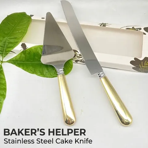 Stainless Steel Gold Cake Knife And Server Set Serrated Bread Pizza Cutter Pie Divider For Wedding Birthday Party Bakery Kitchen Tools