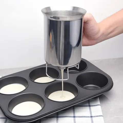 430 Edelstahl Manueller Teigspender Trichter Mit Ständer Für Kuchen Pfannkuchen Muffins Cupcake Backen Küchenwerkzeug