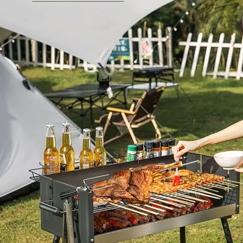 Stainless Steel Rotisserie Turkey Chicken Fork Set BBQ Roaster Spit Rod With Heat Resistant Anti Slip Handle Outdoor Barbecue Tools