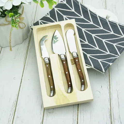 Rosewood Handle Stainless Steel Cheese Knife Spreader Fork Kit Mirror Polished Laguiole Style Butter Jam Slicer Kitchen Tableware