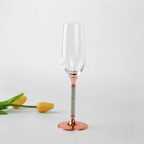 Edelstahl Strass-Wickel Glas Champagnerflöte 200ml Luxus Roségold Silber Weinglas Für Hochzeit Party