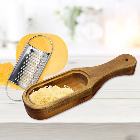Stainless Steel Cheese Grater With Acacia Wood Collection Box Ergonomic Handle Manual Shredder For Kitchen Chocolate Lemon Zest