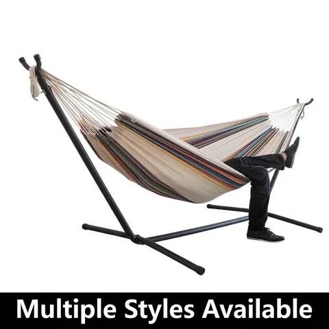 Doppel Hängematte Mit Gestell Stabil Segeltuch Gestreifte Hängematte Für Outdoor Camping Terrasse Garten Indoor Mit Tasche