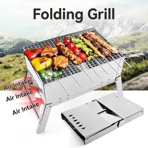 Portable Folding Stainless Steel BBQ Grill Set With Multi Barbecue Tools And Carrying Case For Outdoor Camping Picnic