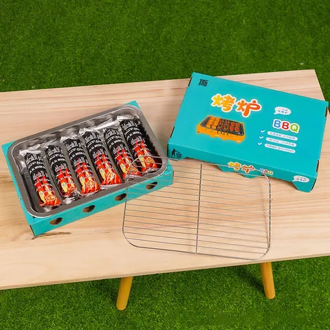 Portable Disposable BBQ Grill Set With Stainless Steel Rack And Quick Burn Charcoal For Outdoor Camping Picnic Party Barbecue Rack
