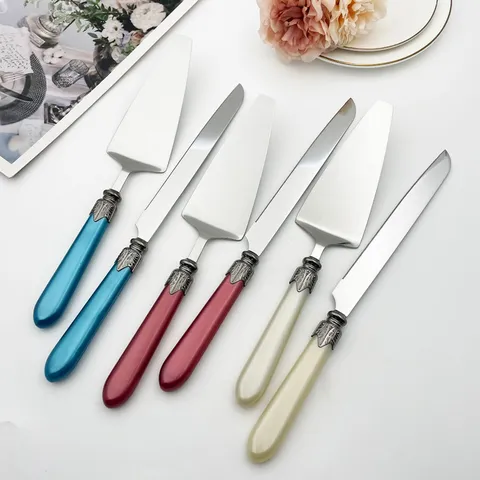 Stainless Steel Cake Knife and Server Set Wedding Pizza Shovel With Pearlescent Plastic Handle Baking Serving Tool Gift