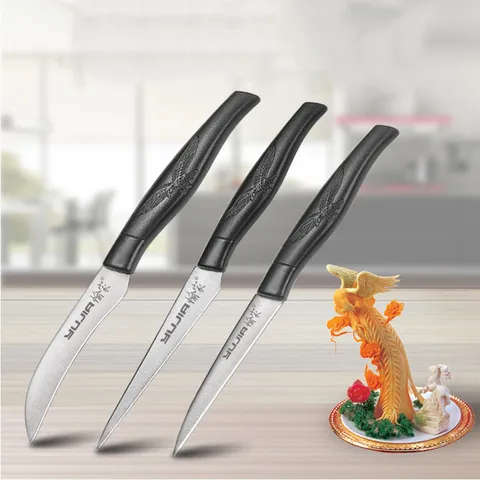 Professional 3-Piece Stainless Steel Chef Carving Knife Set With ABS Eagle Pattern Handle Sharp Fruit Garnishing Tools