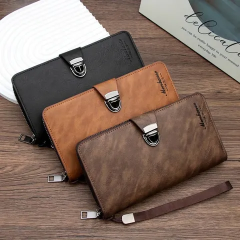 Portafoglio Lungo da Uomo in Pelle PU Business Pochette a Mano Grande Capacità Multi Slot per Carte Chiusura in Metallo
