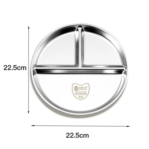 Assiette Repas Divisée en Acier Inoxydable 3 Compartiments Rond Récipient de Régime Plat de Préparation de Repas pour Cuisine Maison