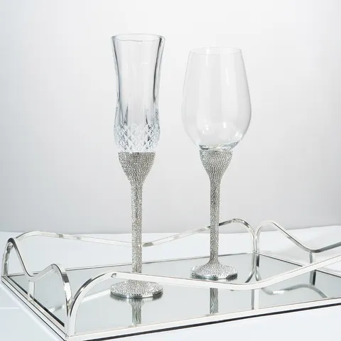 Luxury Handmade Rhinestone Stem Wine Glass Glass Champagne Flute Gift For Wedding Banquet Sparkling Crystal Drinkware Glass