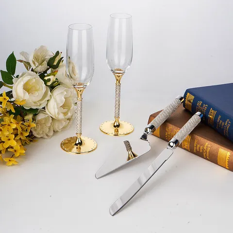 Hochzeit Champagnergläser Aus Edelstahl Mit Strassgriff Glas Tortenmesser Server Geschirr Spiegelpoliert Gold Kollektion