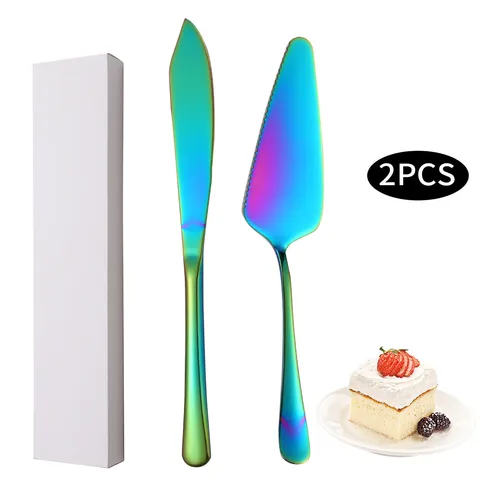Ensemble Couteau à Gâteau et Pelle en Acier Inoxydable Poli Miroir Spatule à Dessert pour Mariage Anniversaire Fête Cuisine