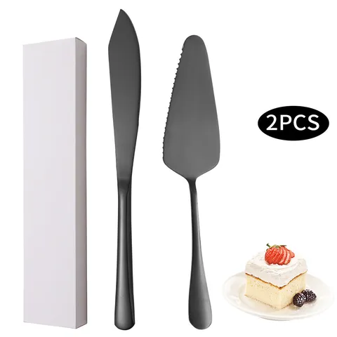 Ensemble Couteau à Gâteau et Pelle en Acier Inoxydable Poli Miroir Spatule à Dessert pour Mariage Anniversaire Fête Cuisine