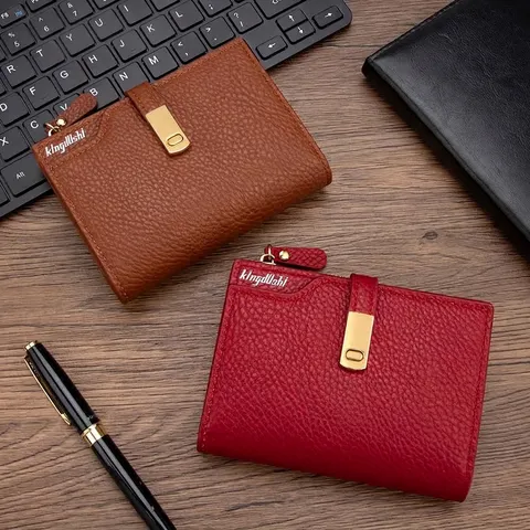 Women Stylish Pebble Grain PU Leather Short Wallet With Buckle Multi-Card Slot Large Capacity Zipper Coin Purse Handbag