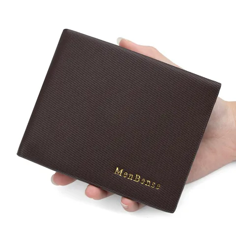 Cartera de Hombre de Cuero PU Negocios Corta Triple Pliegue Gran Capacidad Moda Bronceado Minimalista Tarjetero Multi-Ranura