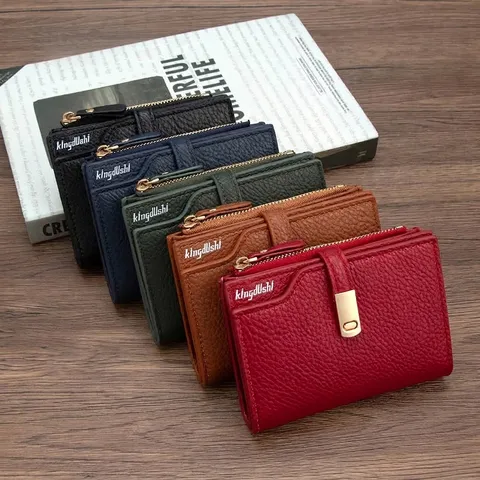 Women Stylish Pebble Grain PU Leather Short Wallet With Buckle Multi-Card Slot Large Capacity Zipper Coin Purse Handbag