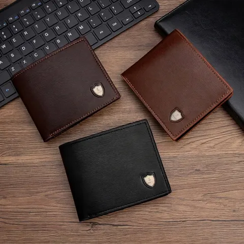 Minimalist Men PU Leather Short Tri-fold Wallet Multi Card Slots Zip Coin Pocket Stitched Solid Color Business Men Purse Gift