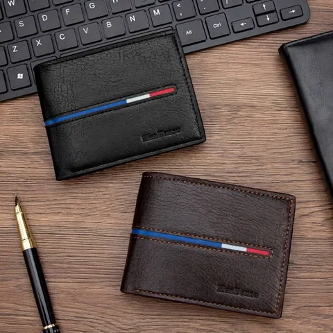 Men's Vintage PU Leather Trifold Short Wallet Multi Card Slots Large Capacity Bi-fold Purse With Ribbon Stitching Design Coin Pocket Money Bag For Daily Business Gift