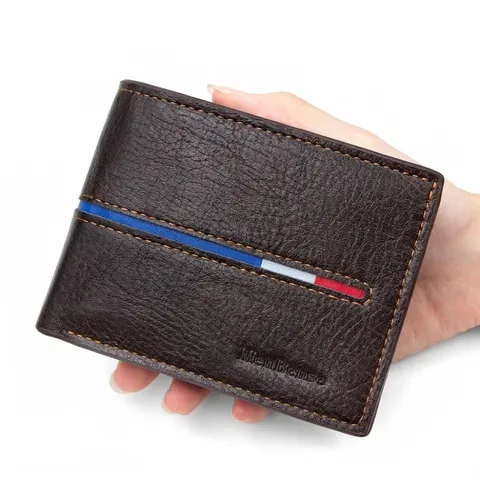 Men's Vintage PU Leather Trifold Short Wallet Multi Card Slots Large Capacity Bi-fold Purse With Ribbon Stitching Design Coin Pocket Money Bag For Daily Business Gift