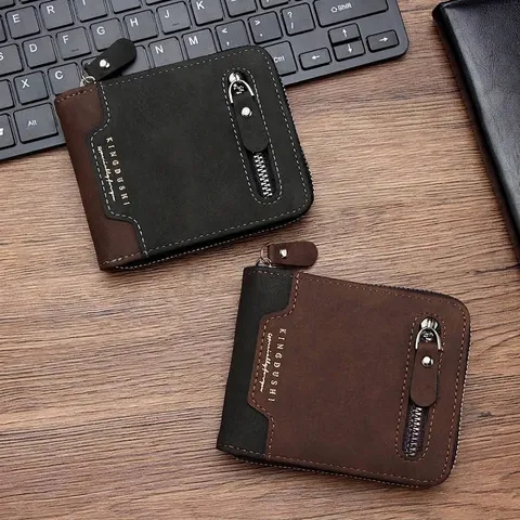 Portafoglio da Uomo Corto in Pelle PU con Cerniera Grande Capacità Slot Multi-scheda Portamonete a Catena Multifunzione Business Casual