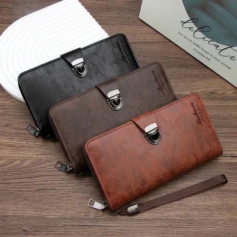 Men's Business Long Wallet Faux Leather Large Capacity Clutch Bag With Metal Lock Multi-Card Slot Mobile Phone Bag Handbag