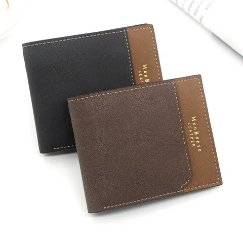 MenBense Cartera Corta de 3 Pliegues para Hombre Cuero PU Mate Patchwork Costura Clip de Dinero Para Negocios Diarios Estilo Urbano Simple