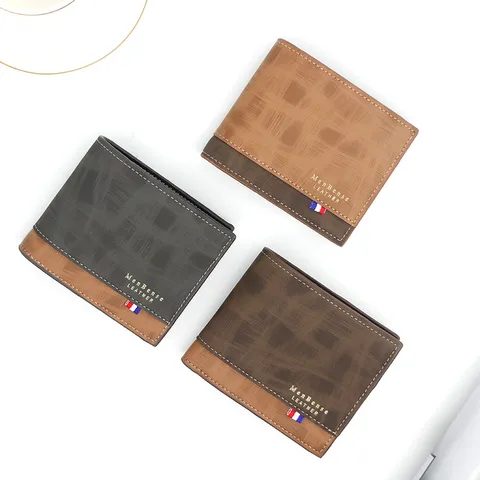 Cartera Horizontal Corta Bifold para Hombre Cuero PU Múltiples Ranuras Tarjetas Bolsillo Moneda Color Contraste Moda Urbana Cartera Hombre