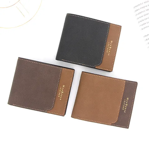 MenBense Cartera Corta de 3 Pliegues para Hombre Cuero PU Mate Patchwork Costura Clip de Dinero Para Negocios Diarios Estilo Urbano Simple