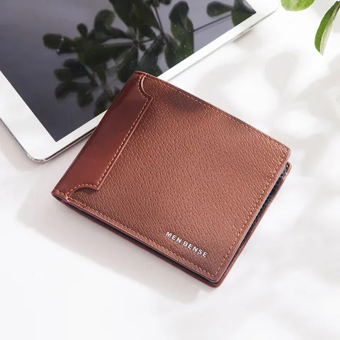 MenBense Men Short Trifold Wallet Business Casual PU Leather Patchwork Purse Multiple Card Slots Wallet Fashion Male Gift