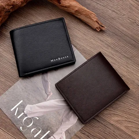 Men's Business Short Wallet Brushed Texture PU Leather Tri-fold Card Holder Multi-slot Coin Purse Cash Pocket Clutch