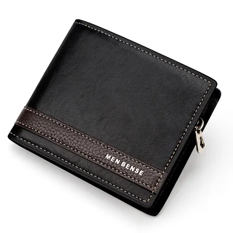 Mode Patchwork Herren PU Leder Kurze Geldbörse Mit Seitenreißverschluss Multi Kartenfächer Business Casual Portemonnaie Für Männer