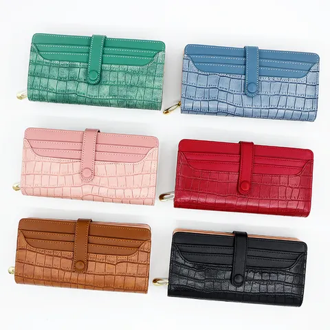 Cartera Larga para Mujer de Cuero PU con Textura de Piedra Cocodrilo Bolso de Mano con Tarjetero Cierre de Cremallera y Broche Moda